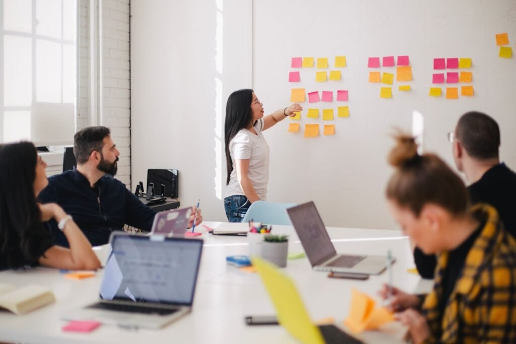 Local SEO marketing team planning a strategy on a whiteboard
